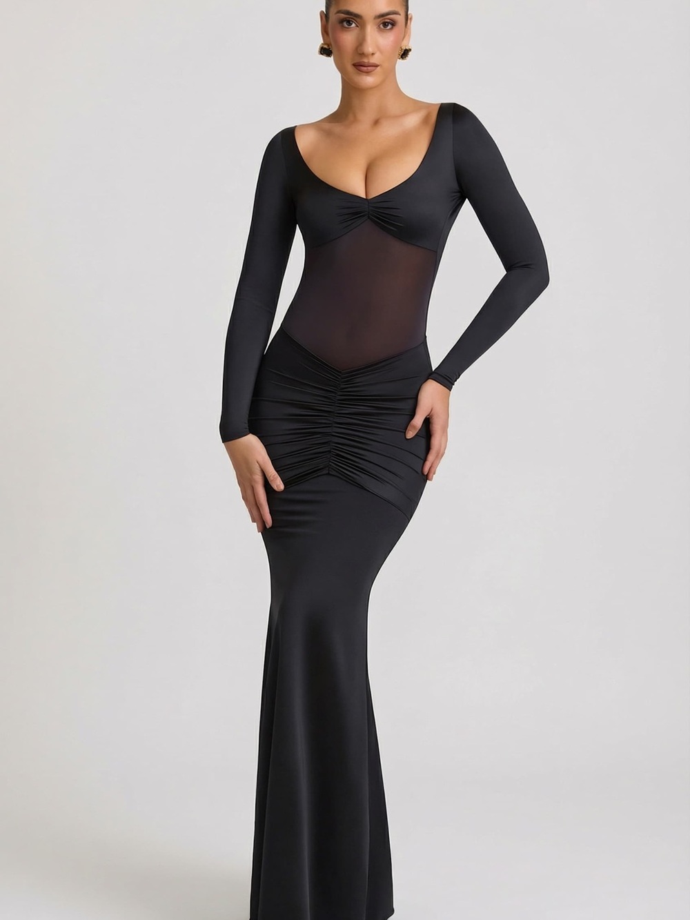 Oh Polly Alila Bow-Detail Ruched Maxi Dress in Black - Picture 2 of 8